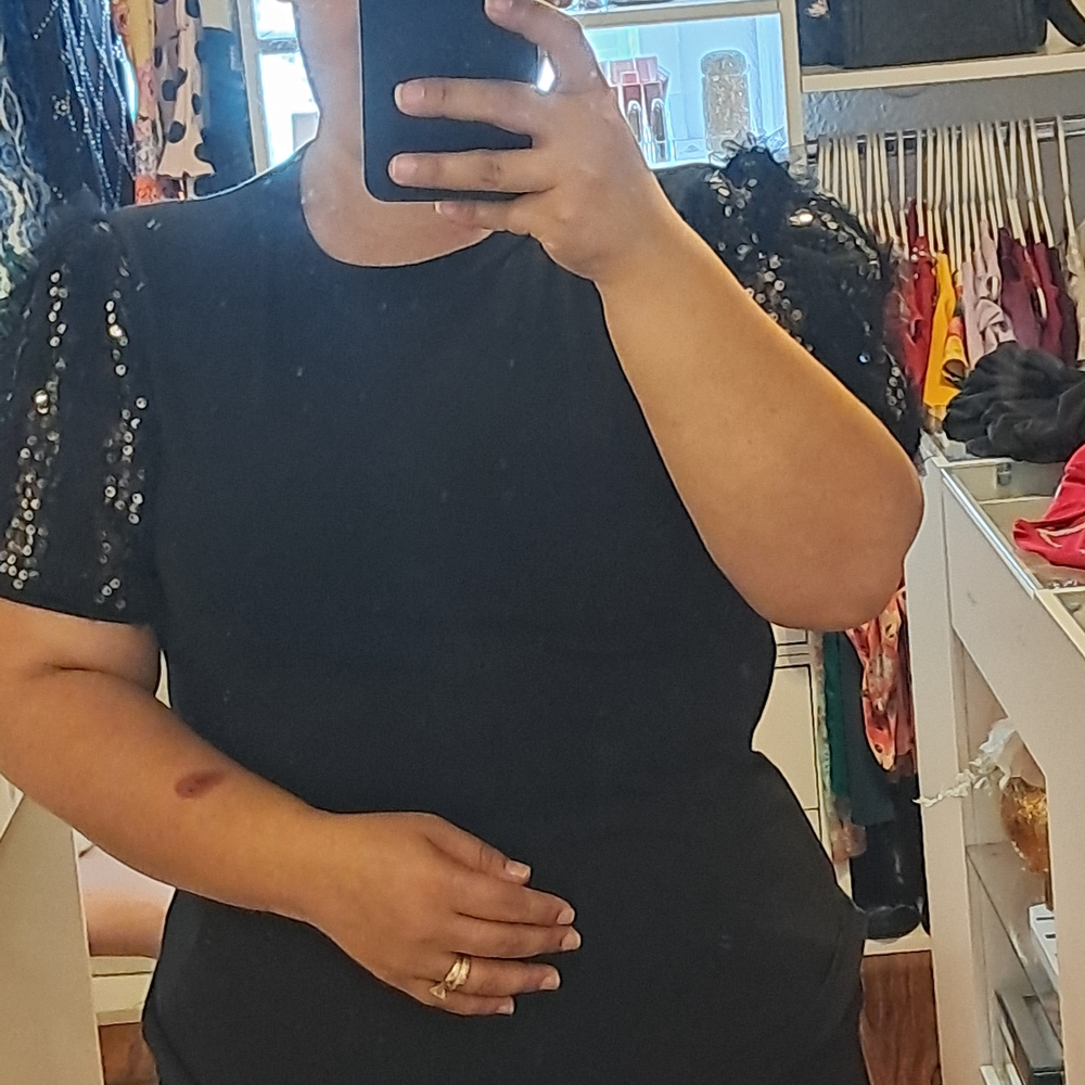 Black Sequin Sleeve Women's Top